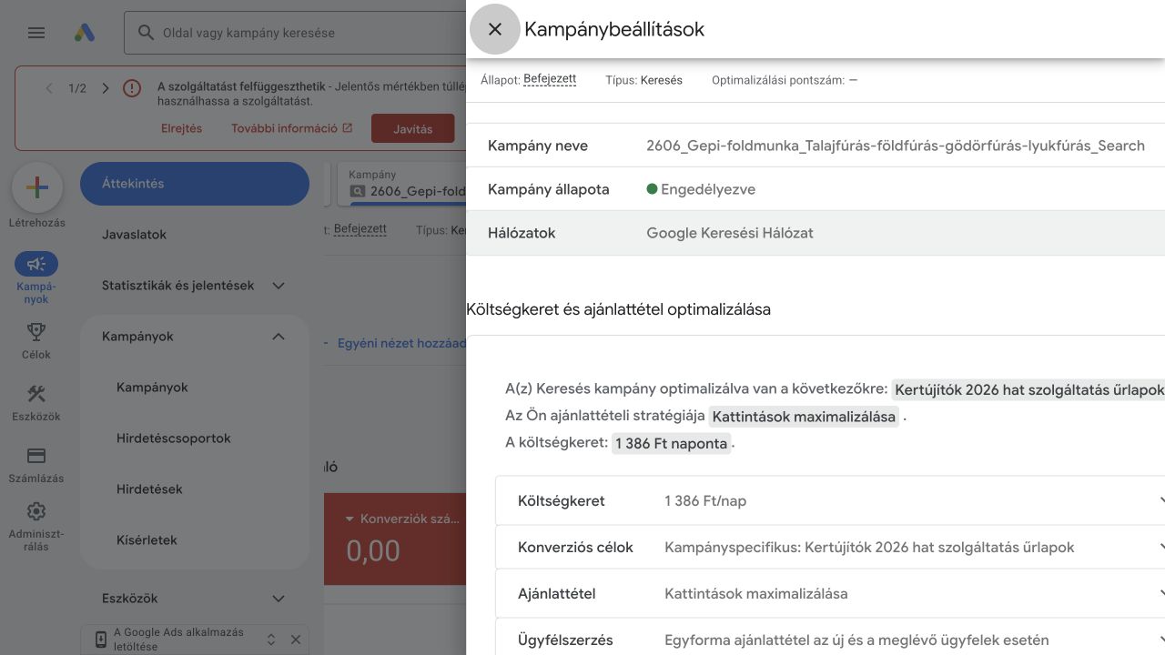Google Ads képernyőkép nagyítása